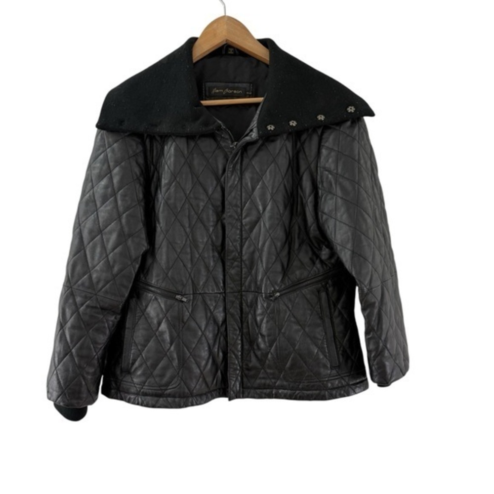 Rem Garson Quilted Leather Jacket Coat Size XL